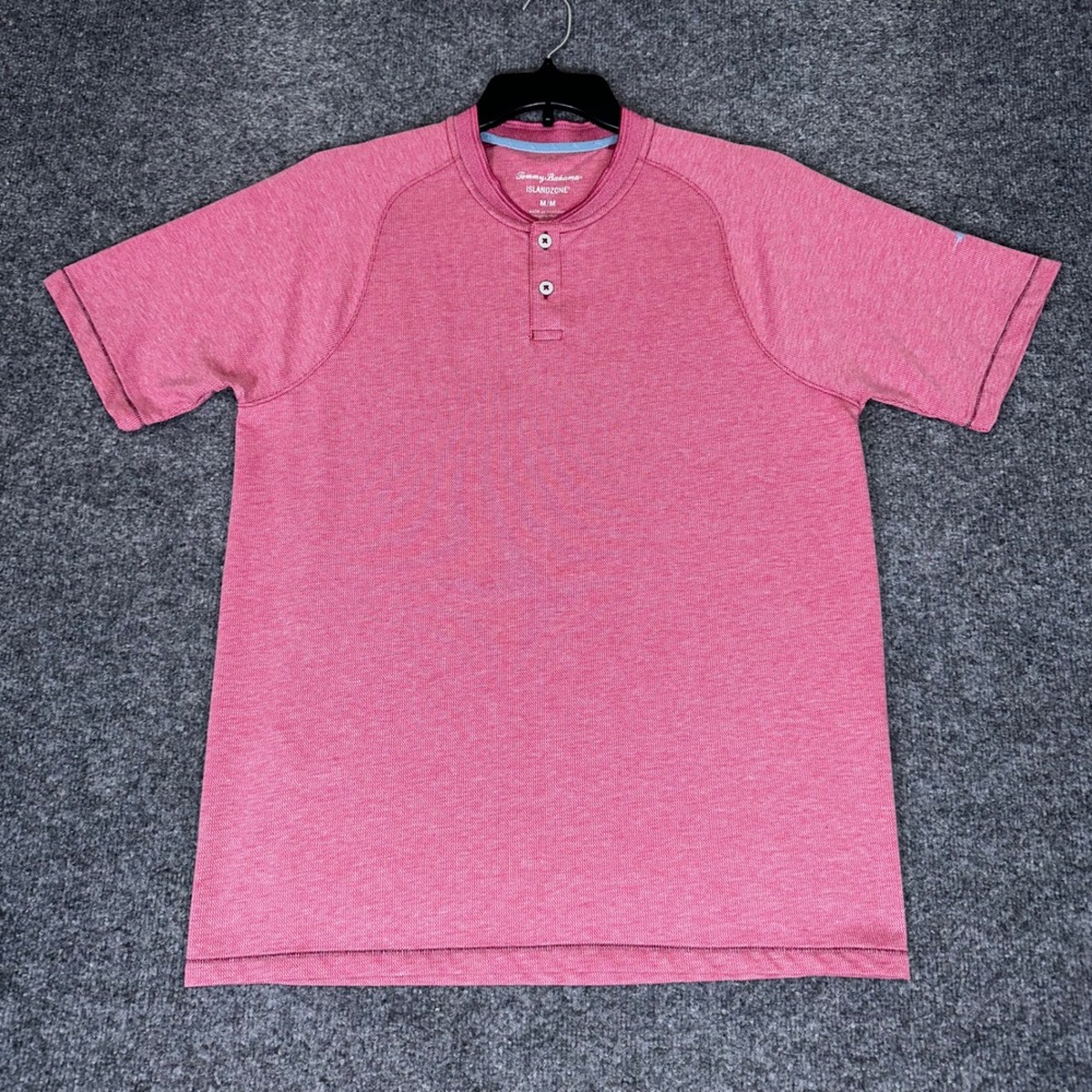 Tommy Bahama IslandZone Henley Shirt Moisture Wicking Heathered‎ Red Medium